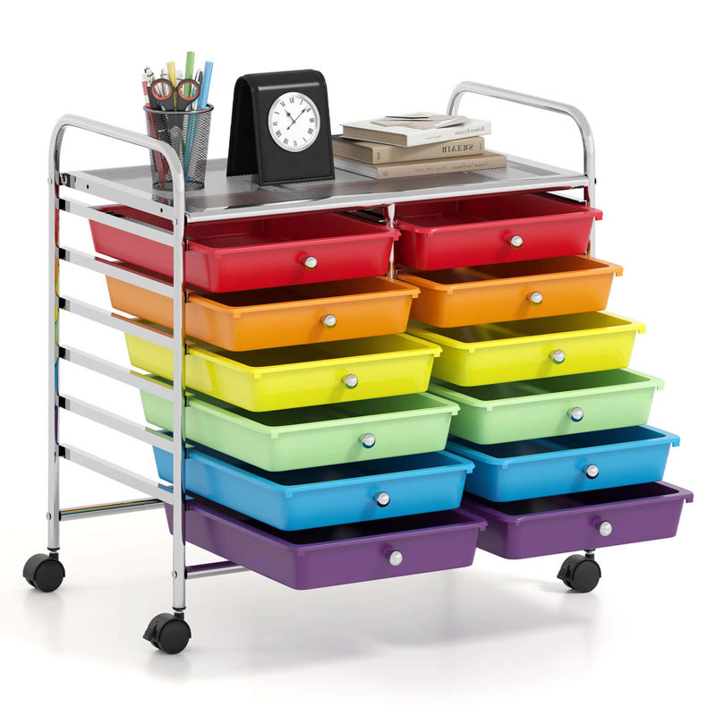 12 bacs de rangement à roulettes, Argent / multicolore