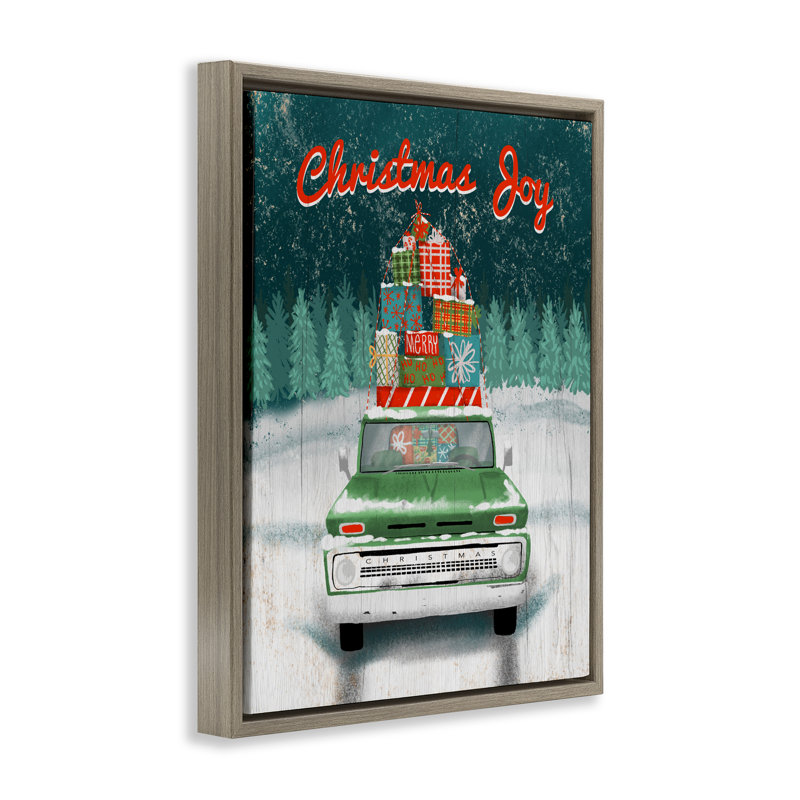 Cadre flottant de Noël avec camion rustique, conception par Jilly Jack Designs, 21" H x 17" W, Cadre flottant orme Montalcino