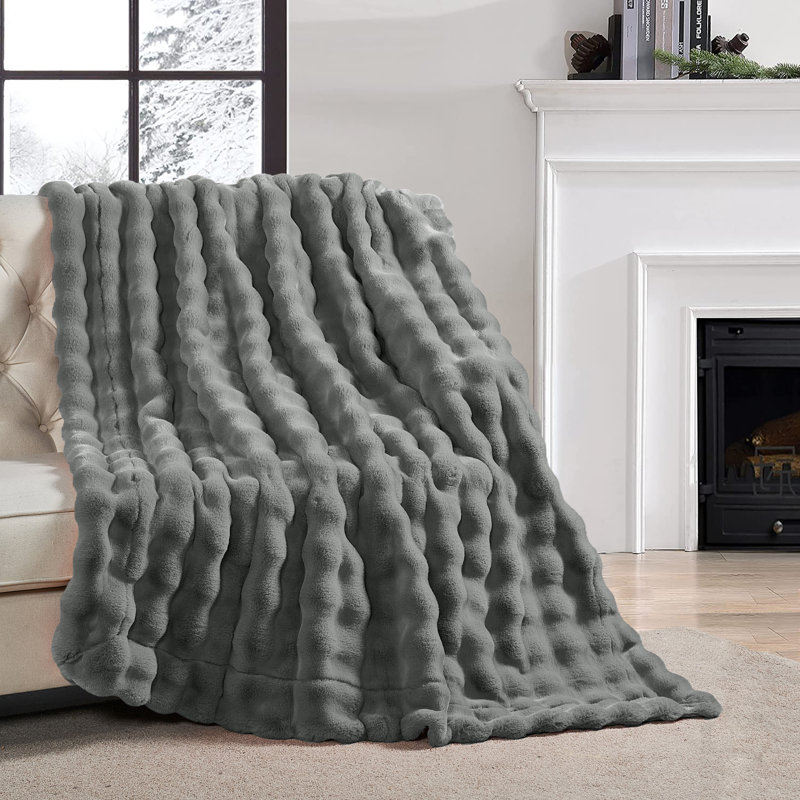 Bubble Faux Fur Throw Blanket, Gray, 60" W x 70" L
