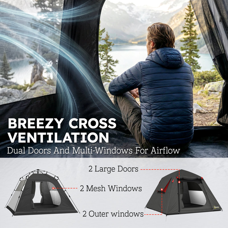 2 Person Tent, Grey/Red
