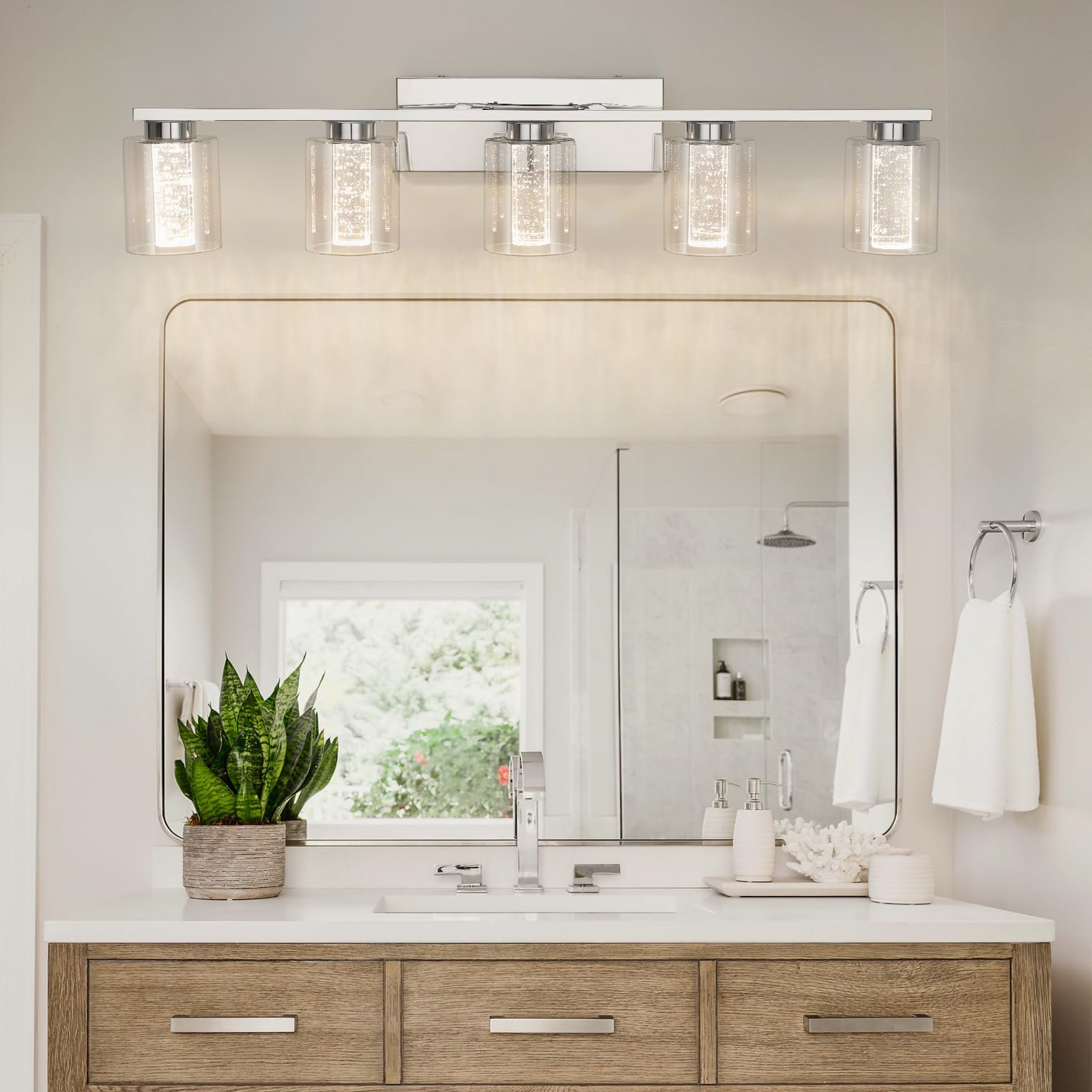 Brayden Studio® 5 Lights Bathroom Light Fixtures, Chrome Bathroom ...