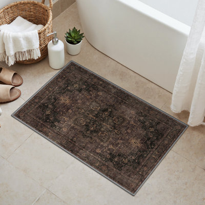 Tiyler Oriental Performance Charcoal / Chocolate 3' x 5' Doormat, Machine Washable