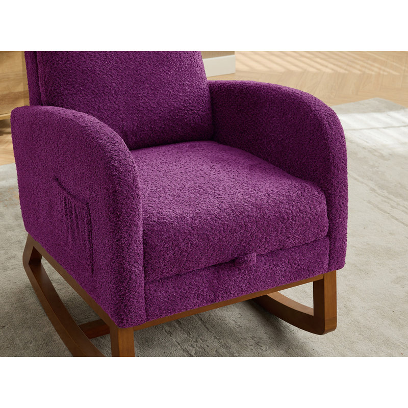 Chaise berçante rembourrée avec repose-pieds rétractable, Mauve