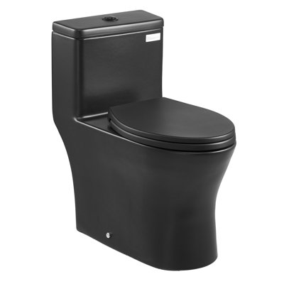 Toilette une pièce, toilette allongée Vortex à double chasse 1,0 / 1,28 GPF, toilettes pour salle de bain avec siège de chaise confortable, hauteur standard, conception à jupe facile à nettoyer, 12 po brut, noir mat + noir