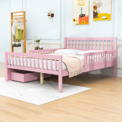 Hael Wood Platform Bed with Dual Storage Drawers and Safety Guardrails