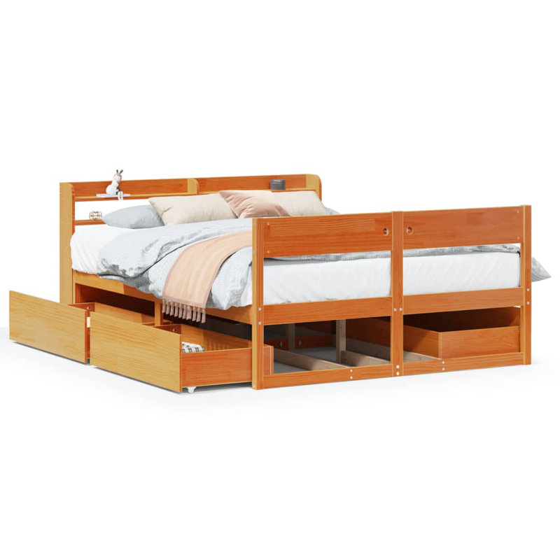 Storage Bed, European Kingsize (160 x 200 cm), Wax Brown