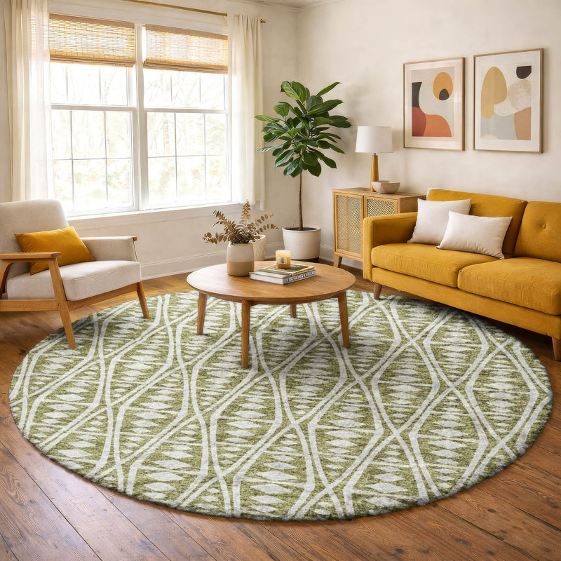 Premium Machine Washable Dream Shag ADS112 Boho Rug, Olive, 8' Round