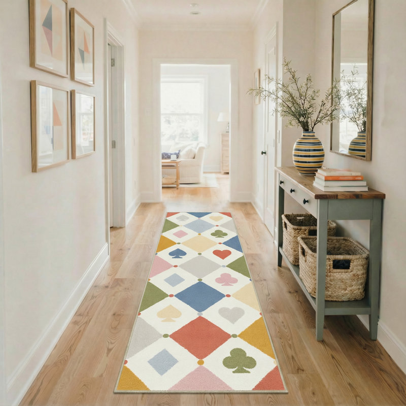Tapis d'intérieur géométrique multicolore lavable à la machine avec envers antidérapant, Tapis de couloir 2 pi 3 po x 6 pi