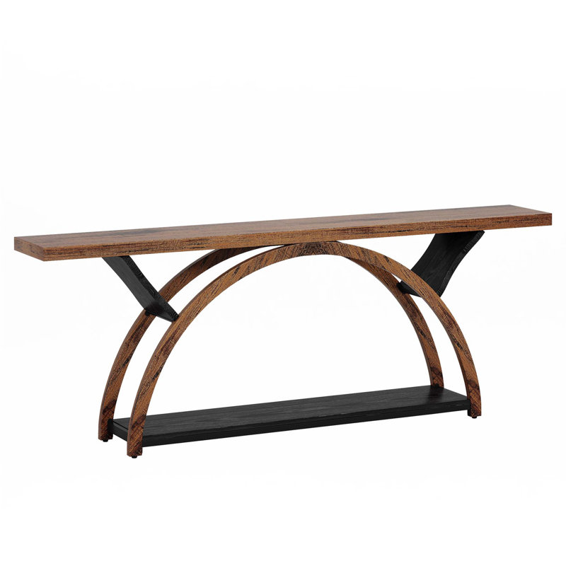 70.87" Console Table With Storage Shelf, Narrow Long Sofa Table Behind Couch Table, 2-Tier Rustic Entryway Table With Half Moon Frame For Hallway Living Room