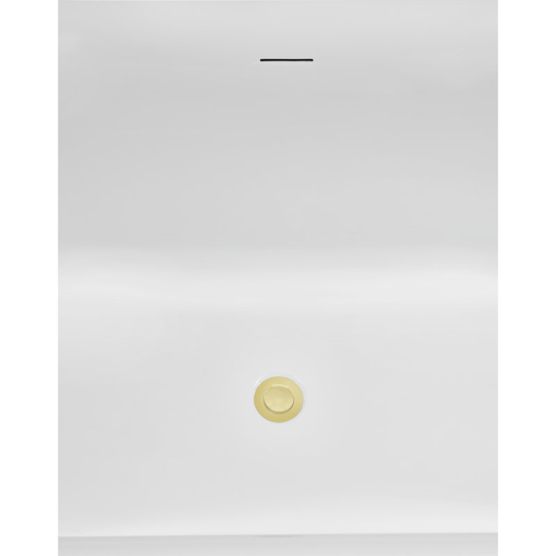 59" Streamlin Soaking Freestanding Tub and Tray With Internal Drain, Polished Brass