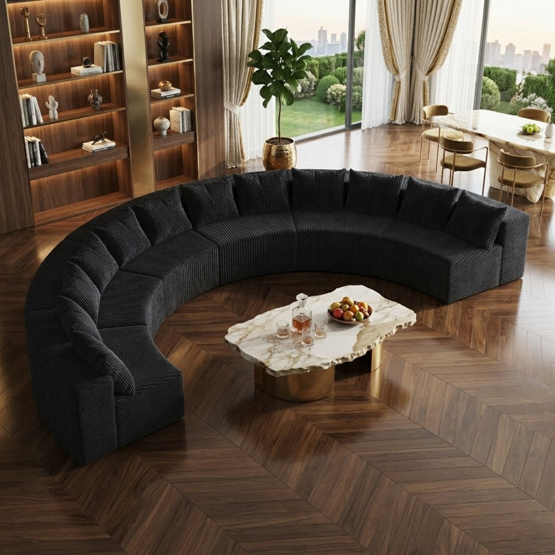 Canapé modulaire courbé Corduroy, 6 sièges, Noir
