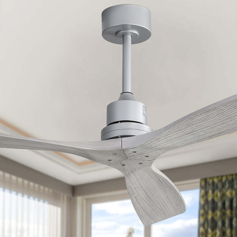 Sofucor Kemp 52" 3-Solid Wood Blade Classic Ceiling Fan with Remote Control and no Lights, Silver with Light Gray Blades