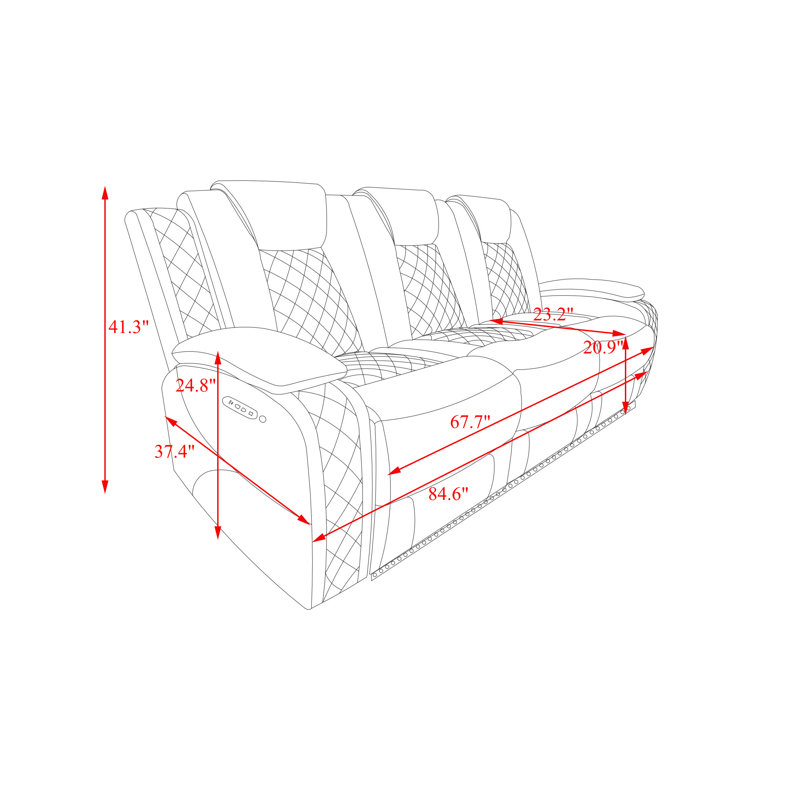 Nahin 84.6'' Faux Leather Power Reclining Sofa, Gray