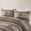 Ensemble de couette 5 pièces en polyester brodé et imprimé à rayures et chevrons brun, format King/Cal King-136113807