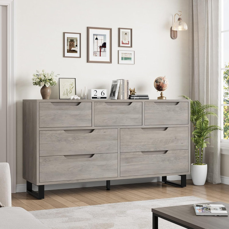 Commode d'entrée pour chambre à coucher 7, commode de 55 po de largeur, tiroir horizontal autoportant avec rangement, commode en bois