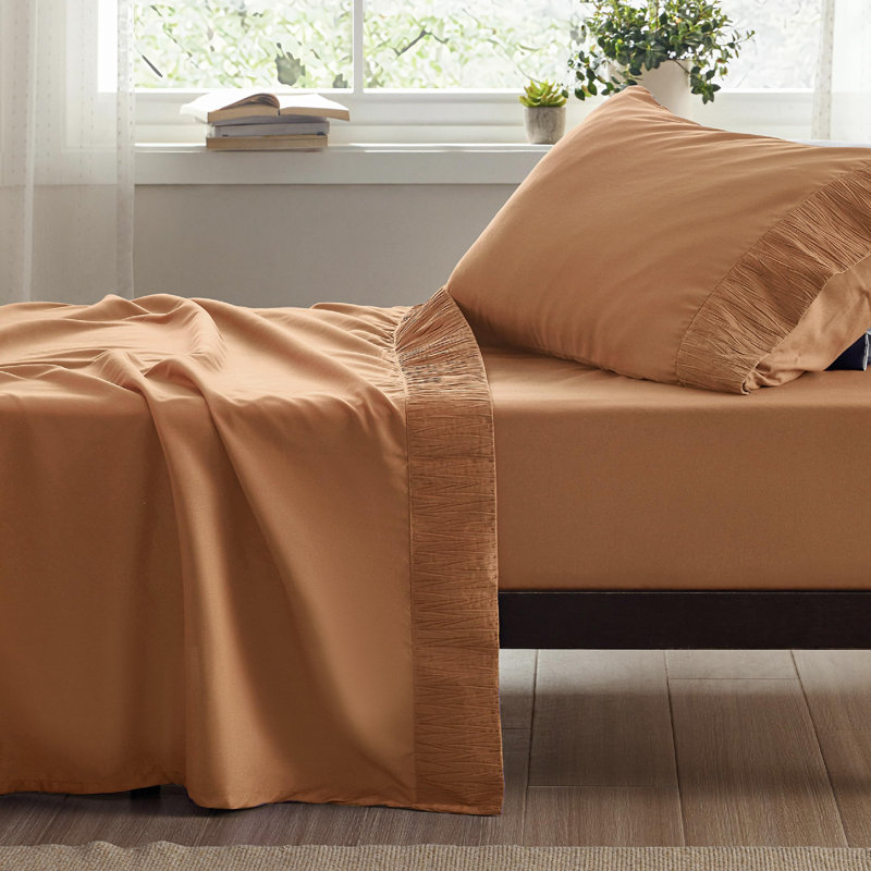 Ensemble de draps en microfibre de polyester pour literie Hotel Luxury, Ensemble de draps pour lit simple avec 1 taie d'or