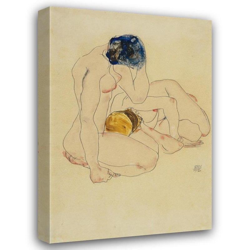 "Two Friends" by  Egon Schiele - Gallery Wrap Canvas Wall Art, 24" H x 17" W