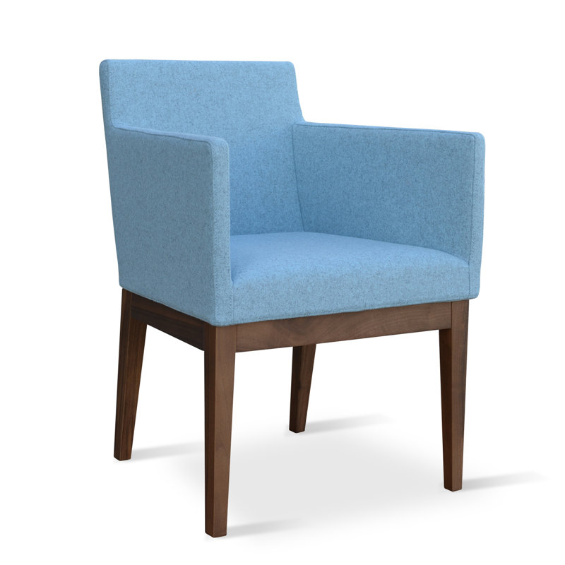 Harput Wood Solid Back Arm Chair, Wenge, Sky Blue Wool