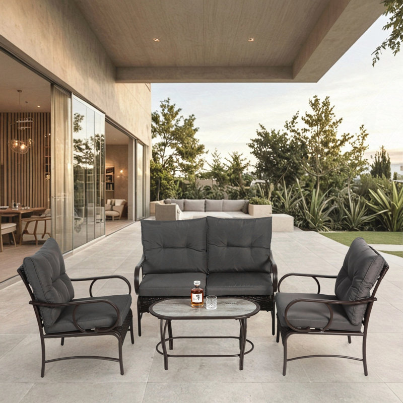 Ensemble de conversation en osier pour terrasse, Gris