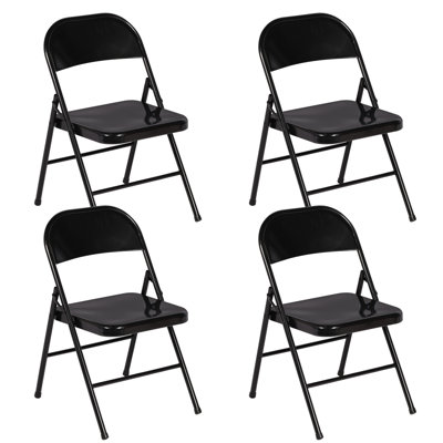 Set of 4 Heavy-Duty Steel Black Folding Chair – Portable Metal Seat, Extra Guest Chair, Dining, Office, Patio, Event & Conference Seating Solution