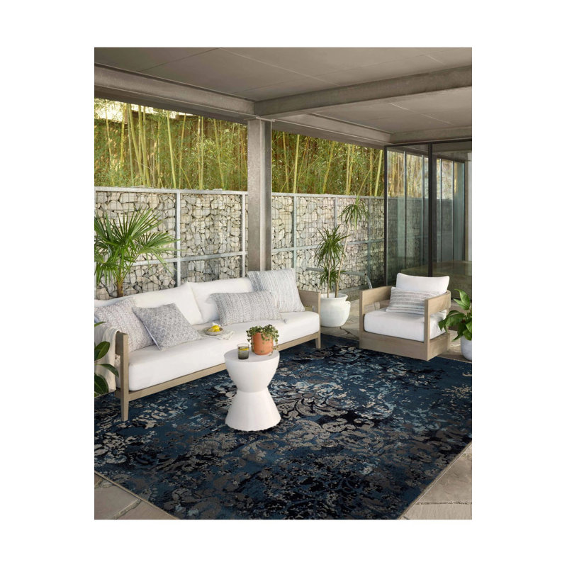 Tapis décoratif rétro à motif traditionnel bleu foncé et lavable à la machine