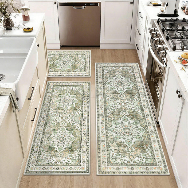 Tapis de cuisine lavable et antidérapant (ensemble de 3), Vert