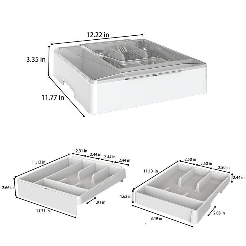 Double Layer Flatware Organizer With Lid(White)