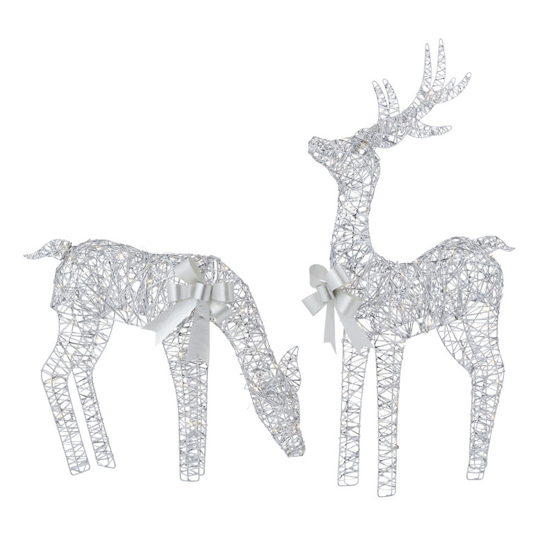 Metallic Silver Reindeer, Pre-Lit with 120 Micro Warm White LED Lights, Plug In, 36"H x 6"W x 20"D