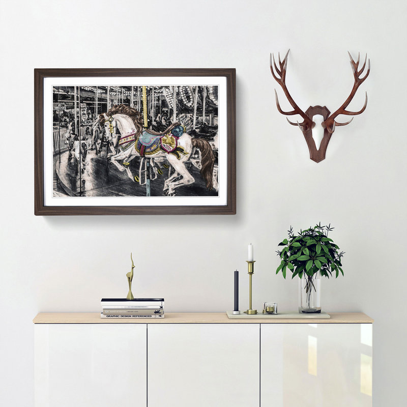 Carousel Horse - Picture Frame Graphic Art Print, 48cm H x 65cm W x 2cm D, Walnut Framed