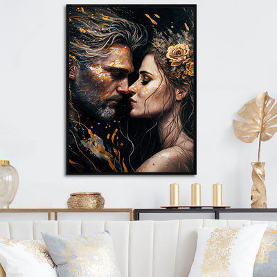 «Black and Gold Couple Kissing Art II», art mural traditionnel sur toile