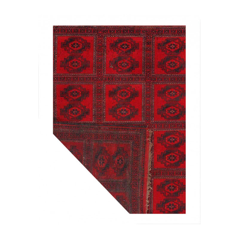 Tapis unique en laine 5 pi x 6 pi 3 po rouge, noir