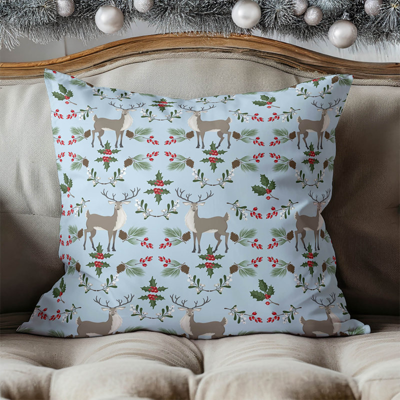 Coussin Botanical Deer, Bleu, Carré 18 po