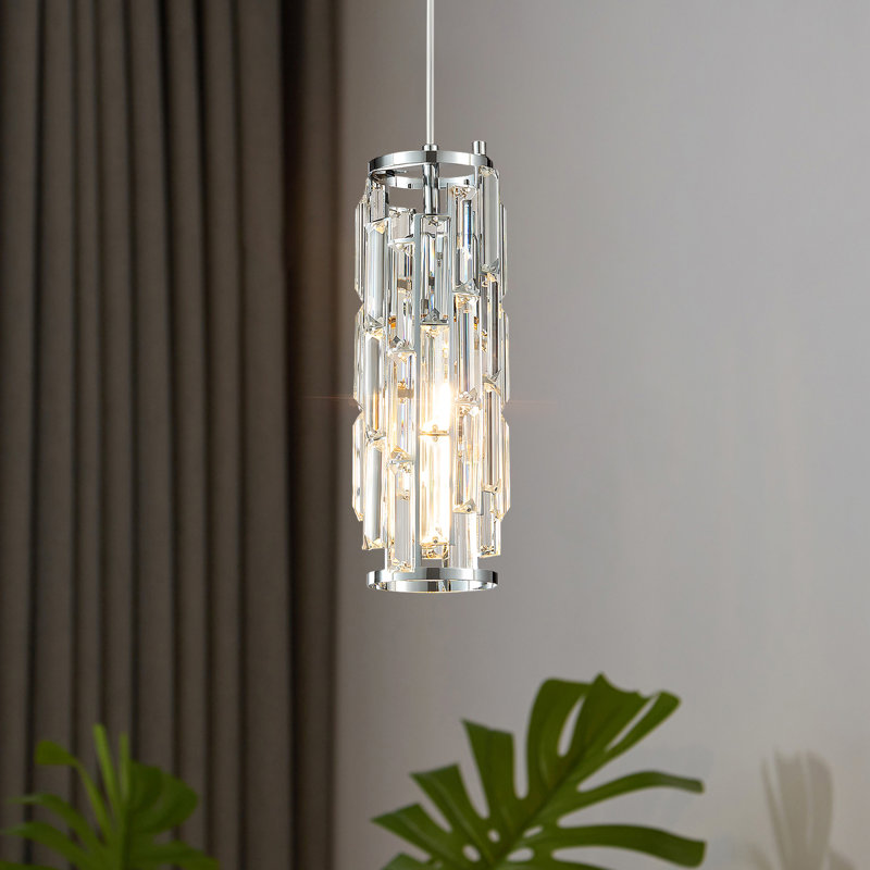 Taveyon Crystal Cylinder Pendant Lights Kitchen Island, Chrome, 1 Light