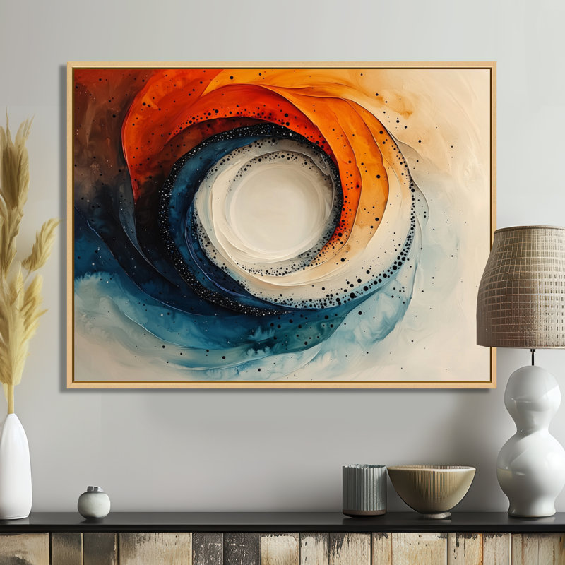 Silent Burst Spiral of Ink II - Abstract Spirals, art mural, H 30 po x l 40 po, Noir, noir, noir, noir, Cadre flottant