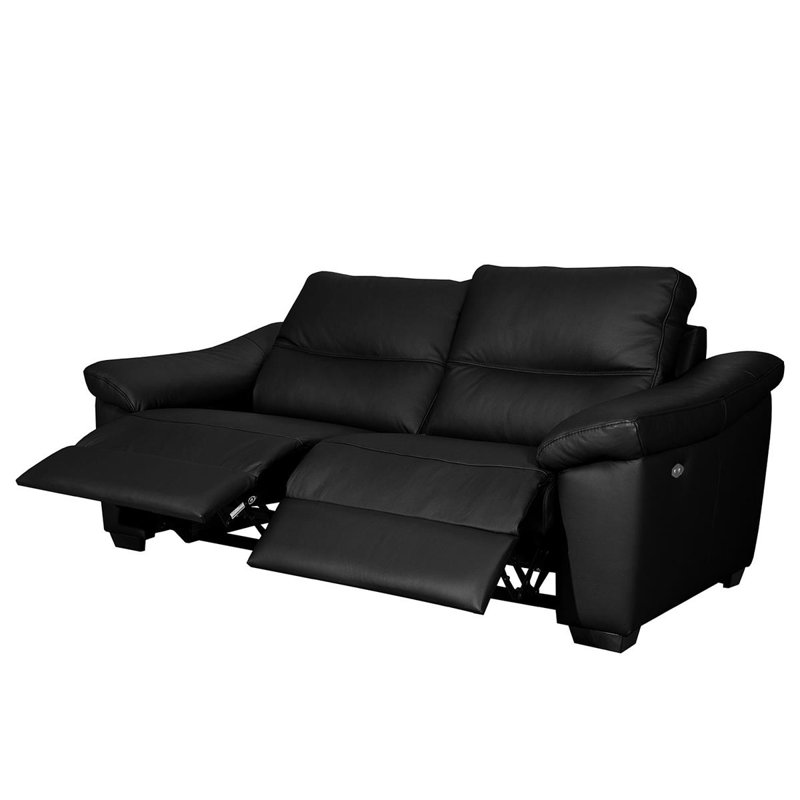 Edeltrudis Genuine Leather 2 Seater Reclining Sofa, Black, 100cm H x 212cm W x 95cm D
