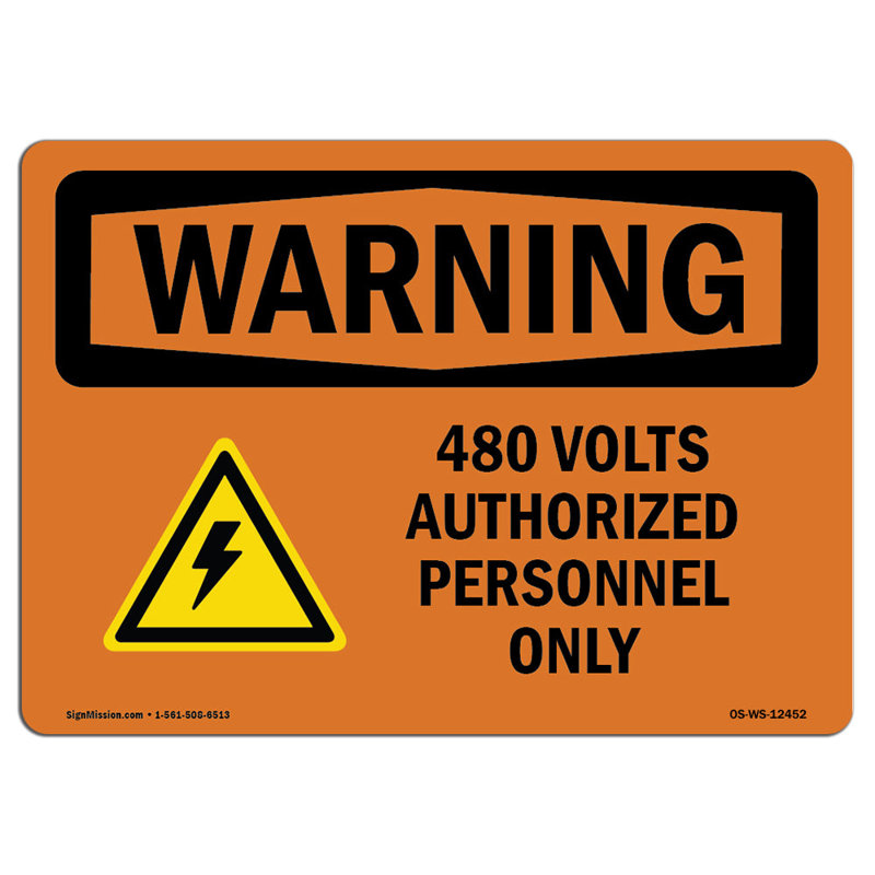 Enseigne 480 480 Volts, H 18 po x l 24 po x P 0,1 po