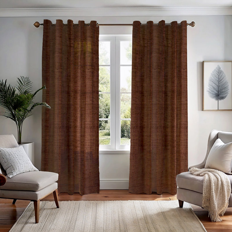 Dupioni Raw Silk Room Darkening Grommet Curtain for Living Room with Cotton Lining, 51" W x 108" L, Coffee