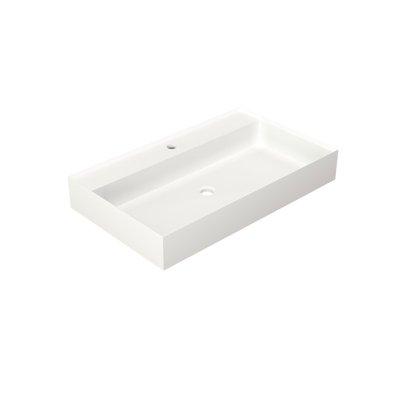 Lavabo pour salle de bain en pierre à surface solide - blanc mat, 18,62 po de largeur, 31,86 po de profondeur, 4,64 po de hauteur, 34,44 lb, s'adapte à différentes configurations, résine, multiples façons d'installation, esthétique élégante, confortable