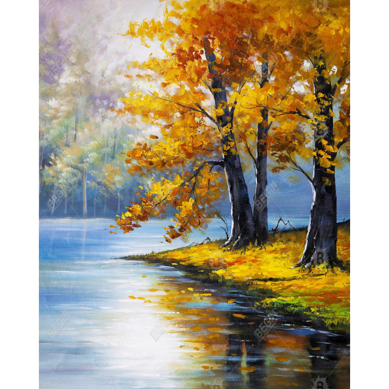 Two Trees by the Lake | Bedroom Landscape Framed Canvas Decor