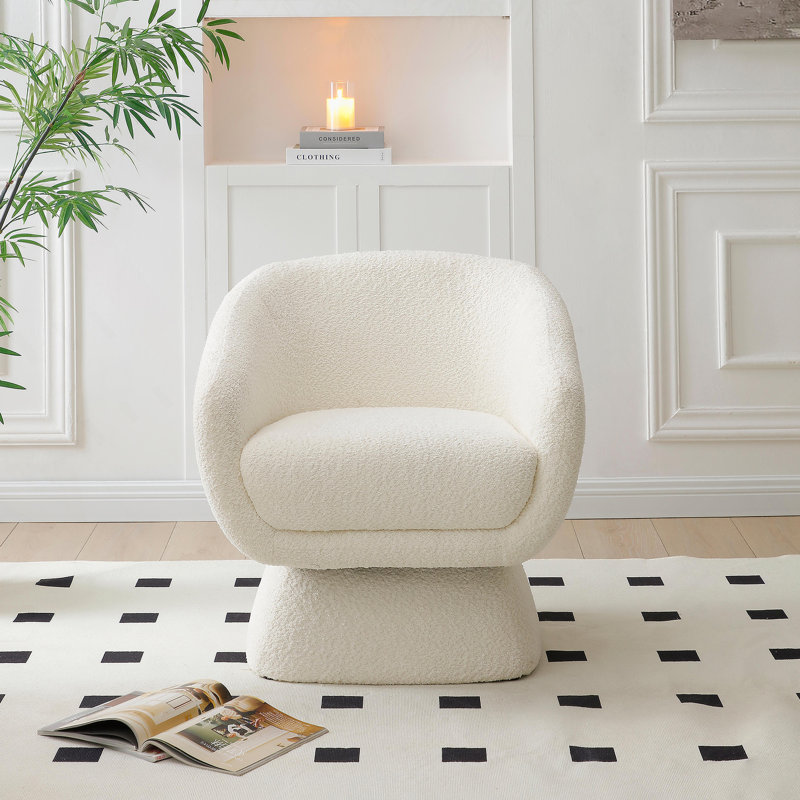 Fauteuil pivotant blanc, structure en bois massif, fauteuil de loisirs moderne, idéal pour le salon et la chambre à coucher