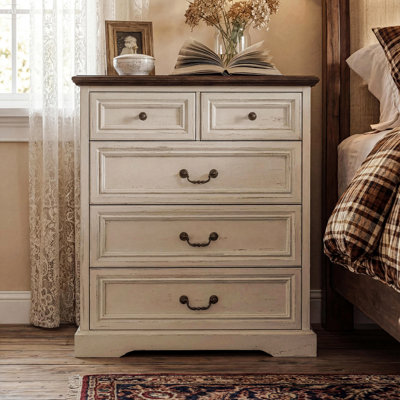 Auserine Elegant Bedside Cabinet With 5 Drawers & Woodgrain Finish