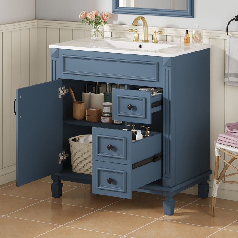 Meuble-lavabo 30 po avec lavabo en céramique, Bleu