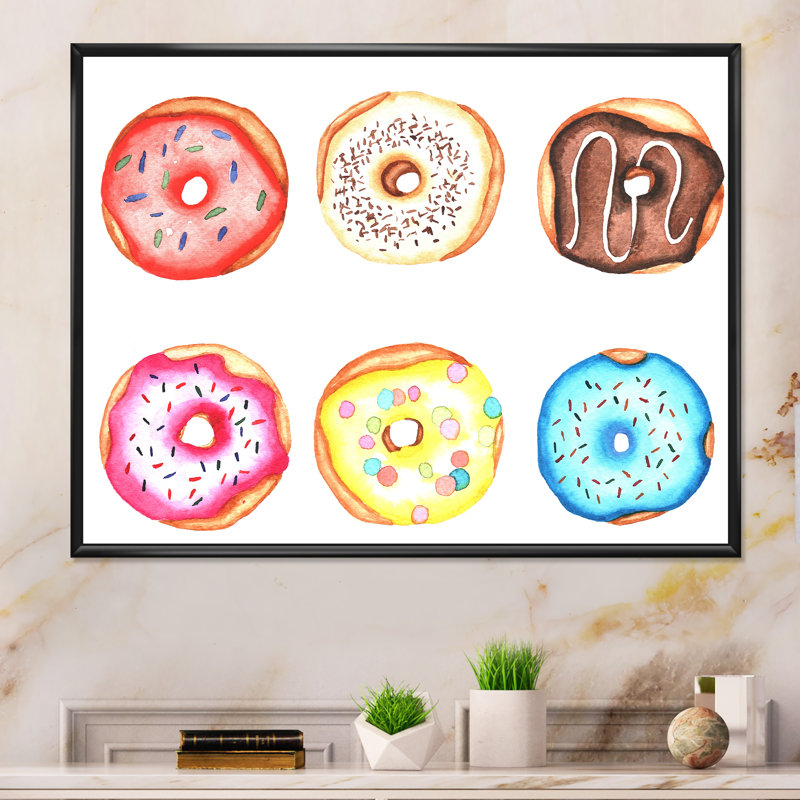 «Funny Donuts», reproduction sur toile, H 12 po x l 20 po x P 1 po, Cadre flottant noir