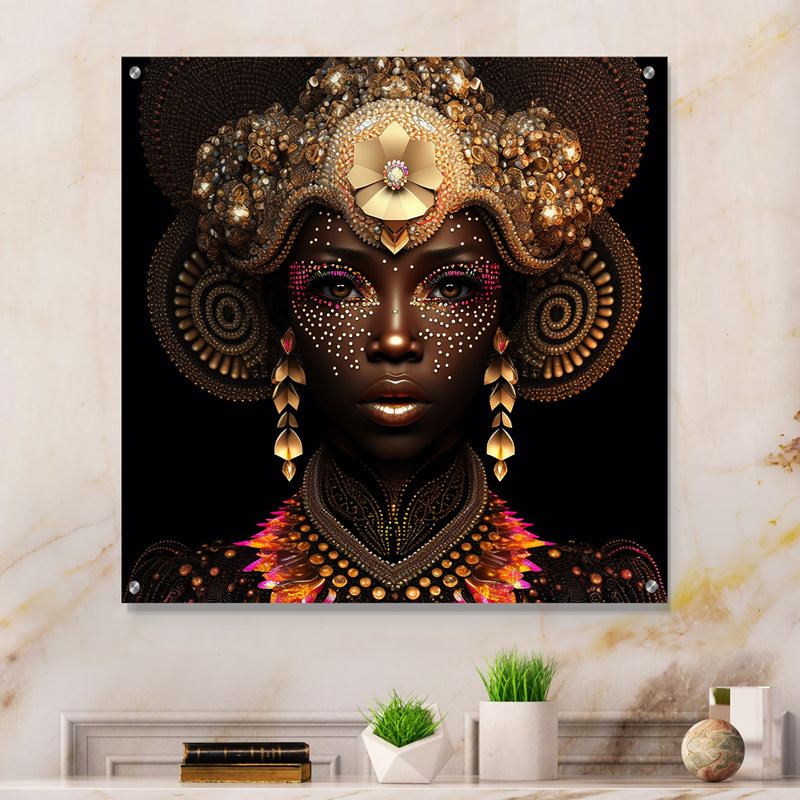 Exquiste, femme africaine, art mural acrylique, H 16 po x l 16 po