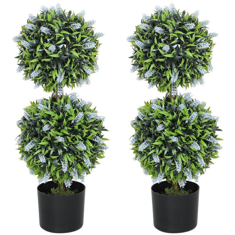 Anaston 70cm Faux Two-Ball Tree With Lavender Flowers Plant in Pot, Blue