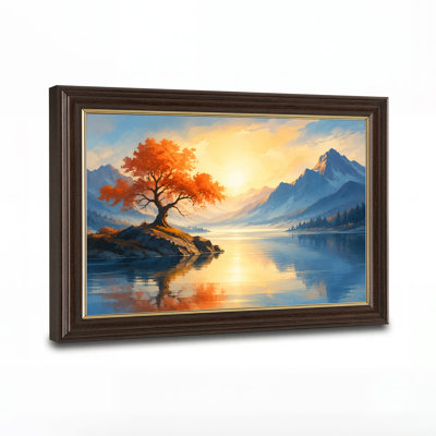 Art sur toile, "Orange orange on Rocky Hill In Mountain Lake"