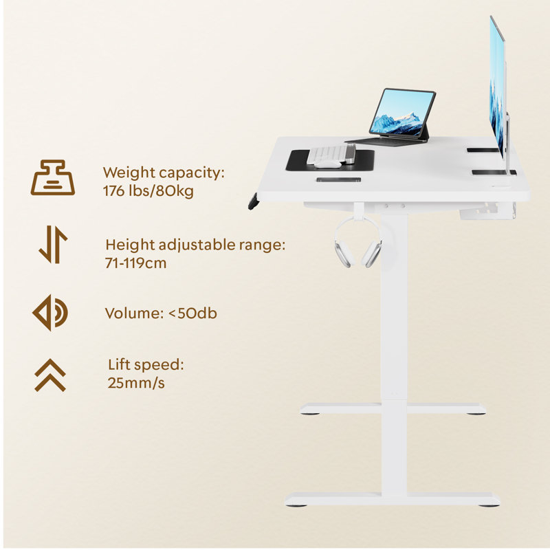 ONE PIECE Height Adjustable Standing Desk With Memory Smart Panel Office Electric Standing Computer Desk With USB Charge