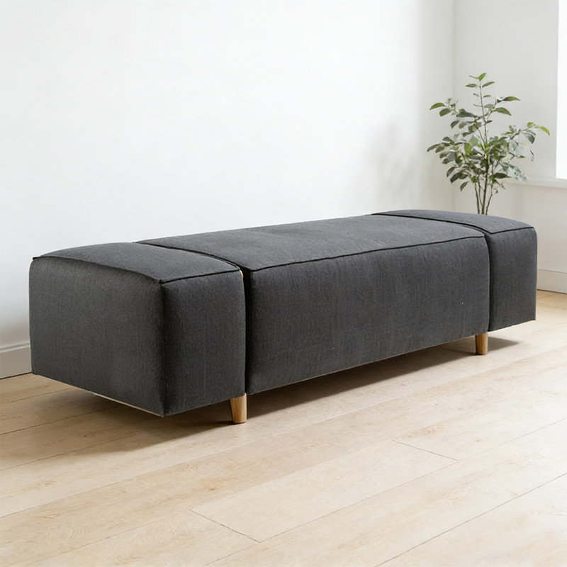 Banc rembourré gris, H 16,54 po x l 62,99 po x P 19,69 po