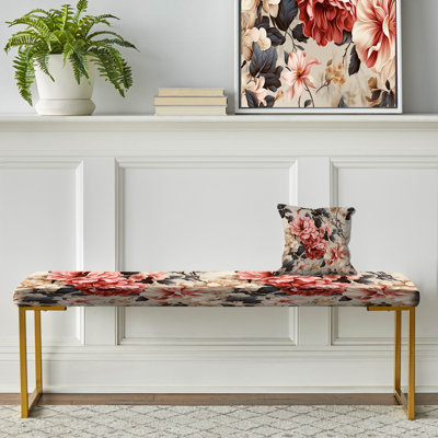 Banc floral rembourré or