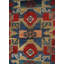 Tapis unique rouge / bleu sarcelle / beige 5 pi x 6 pi 7 po années 1900